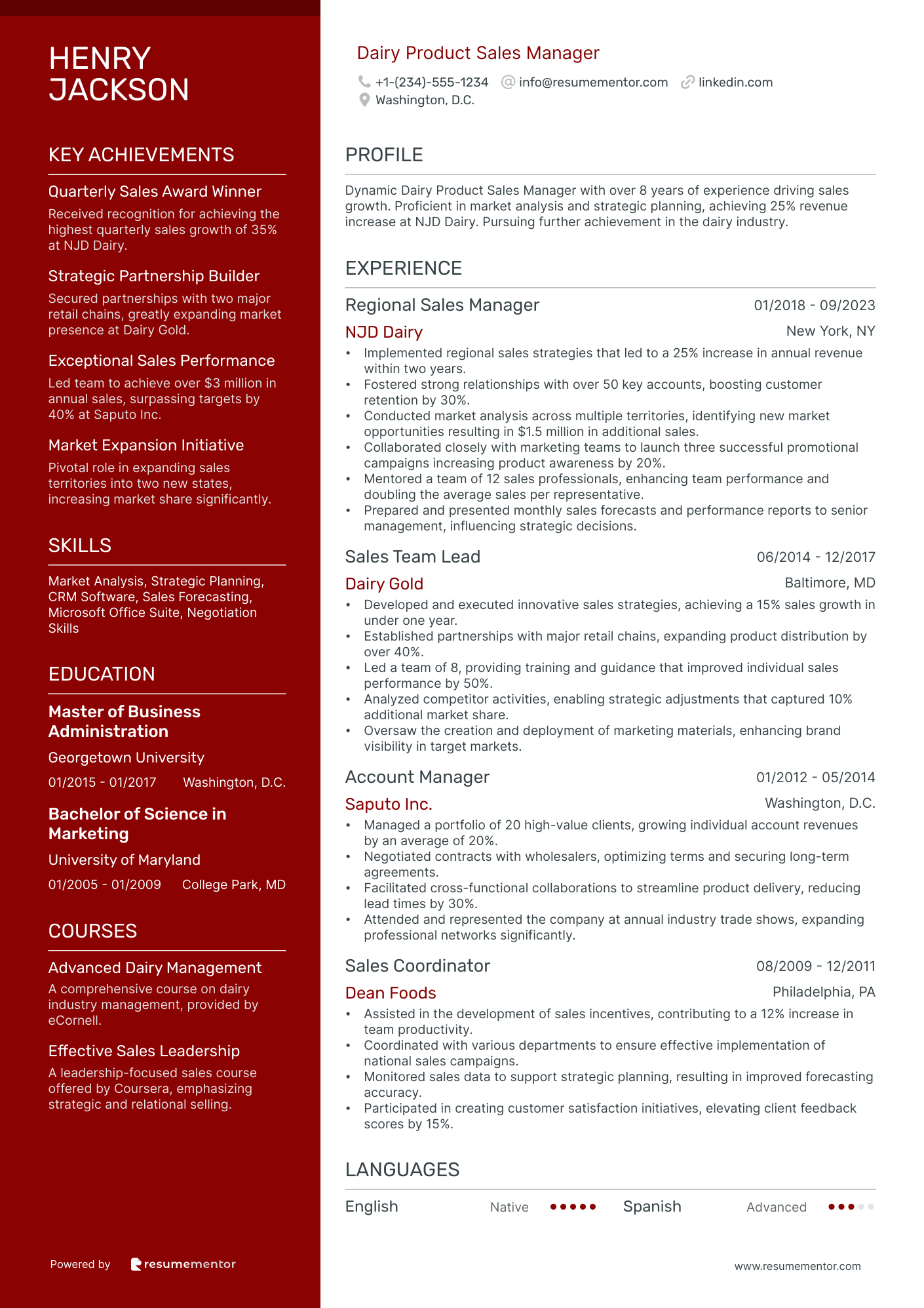 Dairy Product Sales Manager