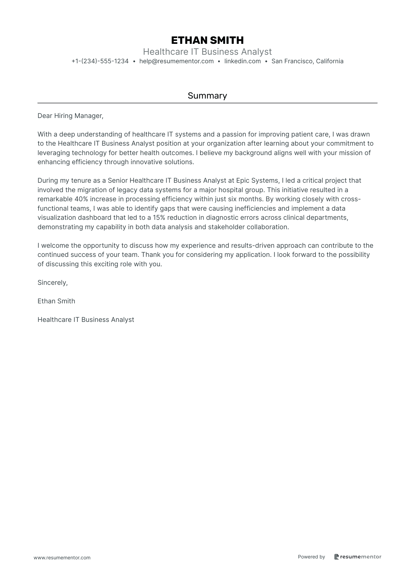 Healthcare IT Business Analyst