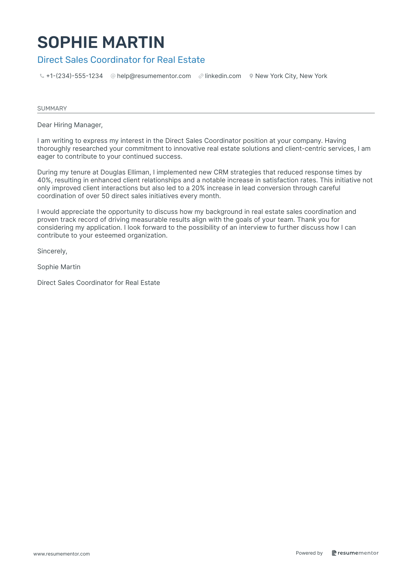 Direct Sales Coordinator for Real Estate