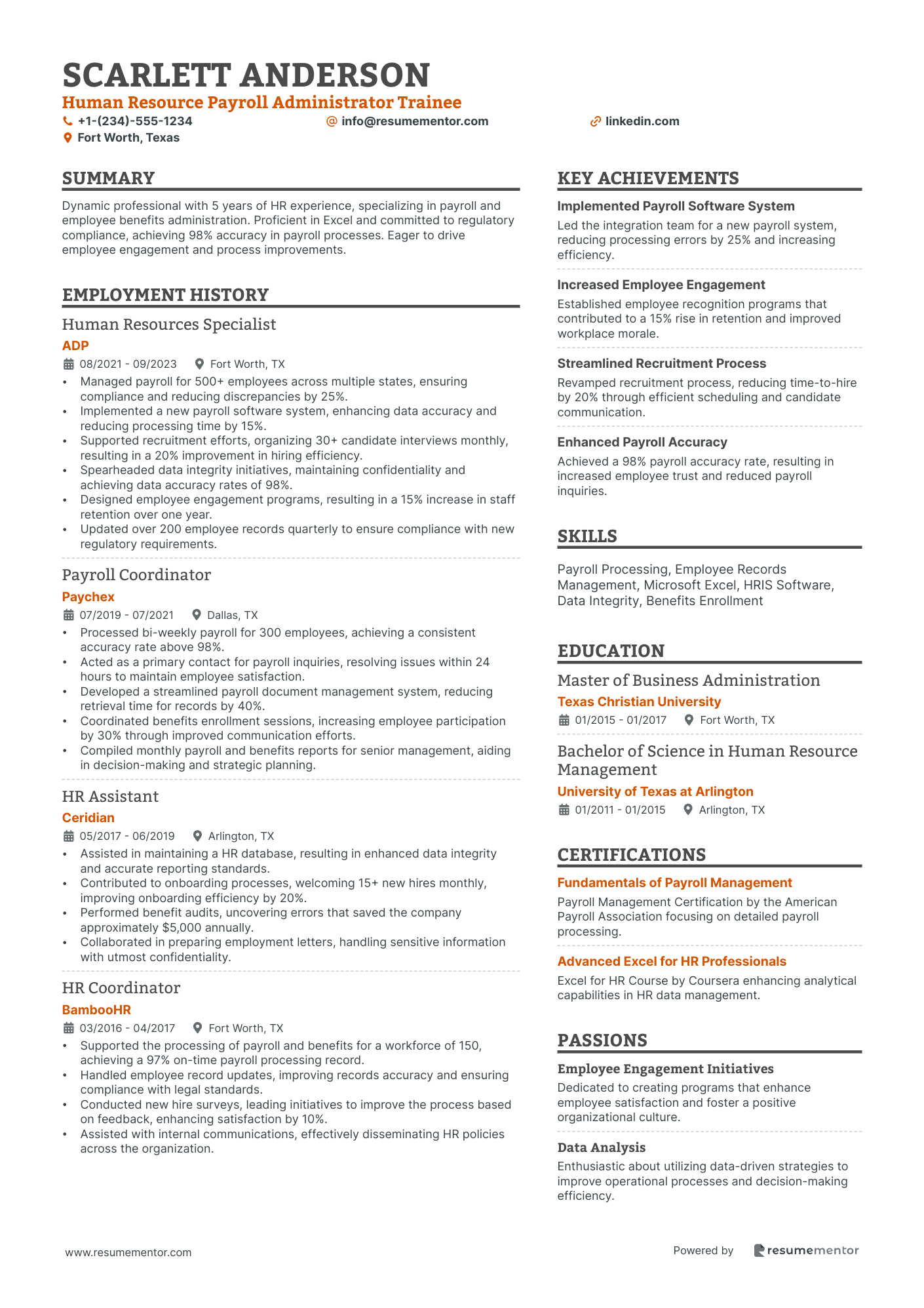 Human Resource Payroll Administrator Trainee