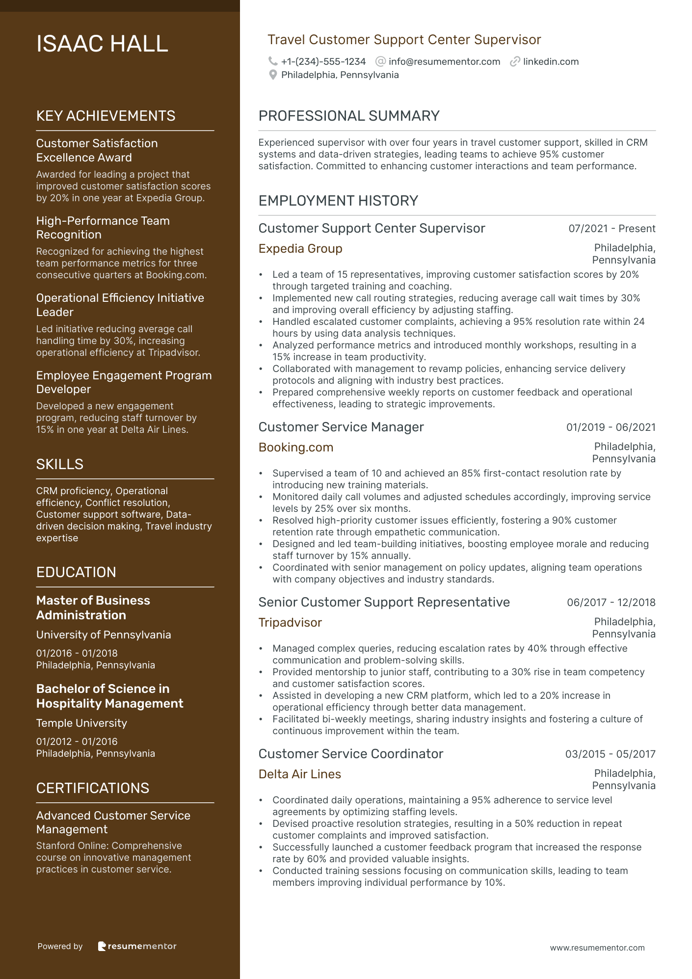 Travel Customer Support Center Supervisor