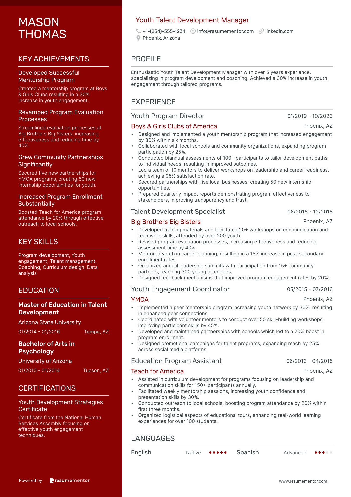 Youth Talent Development Manager