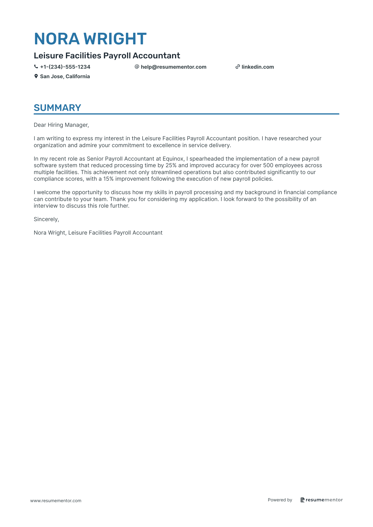 Leisure Facilities Payroll Accountant