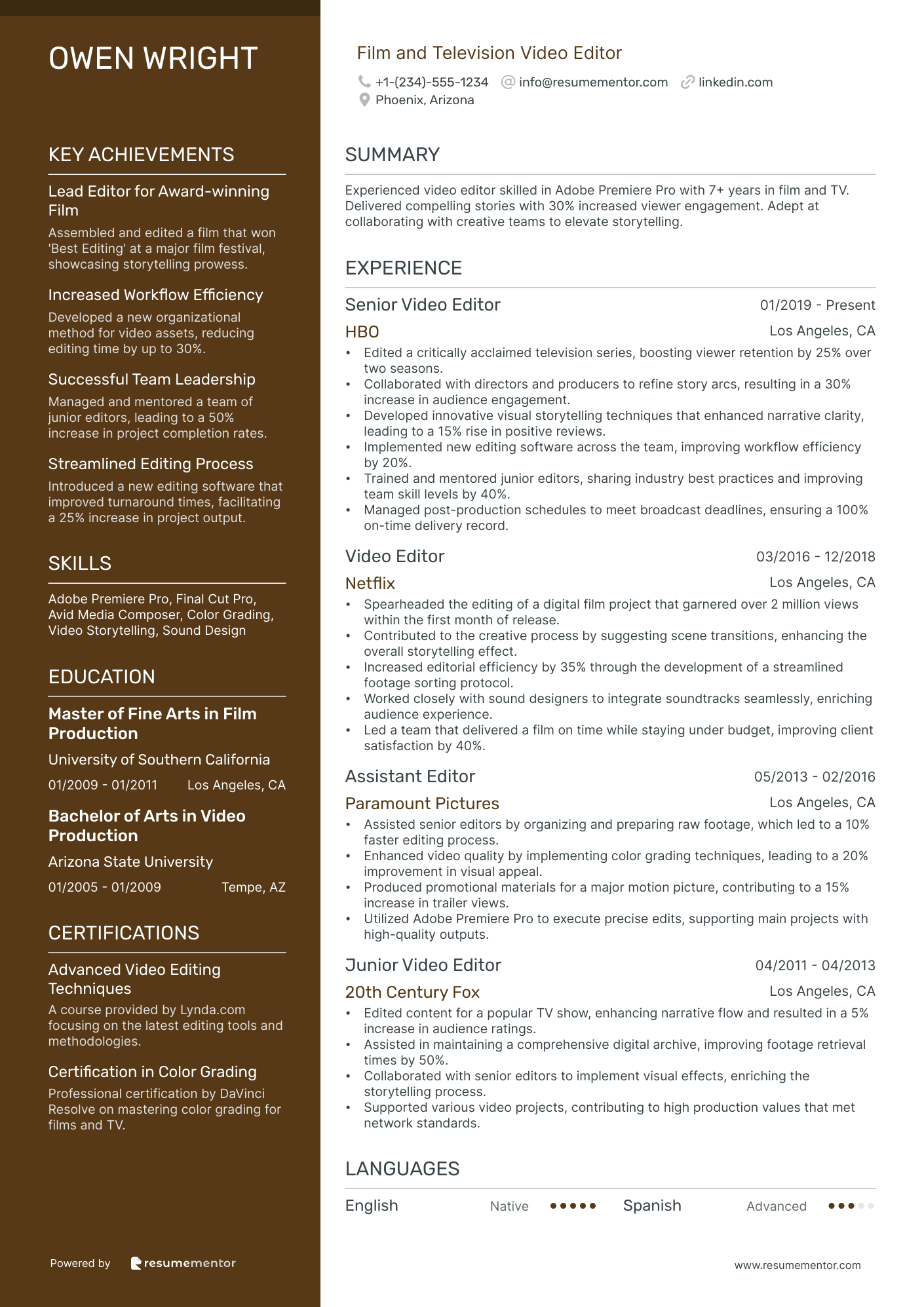 Film and Television Video Editor