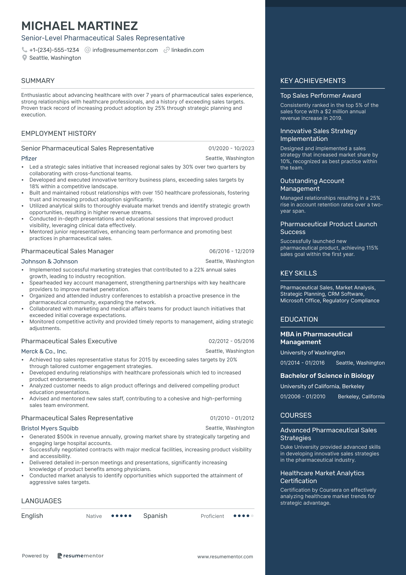 Senior Level Pharmaceutical Sales Representative