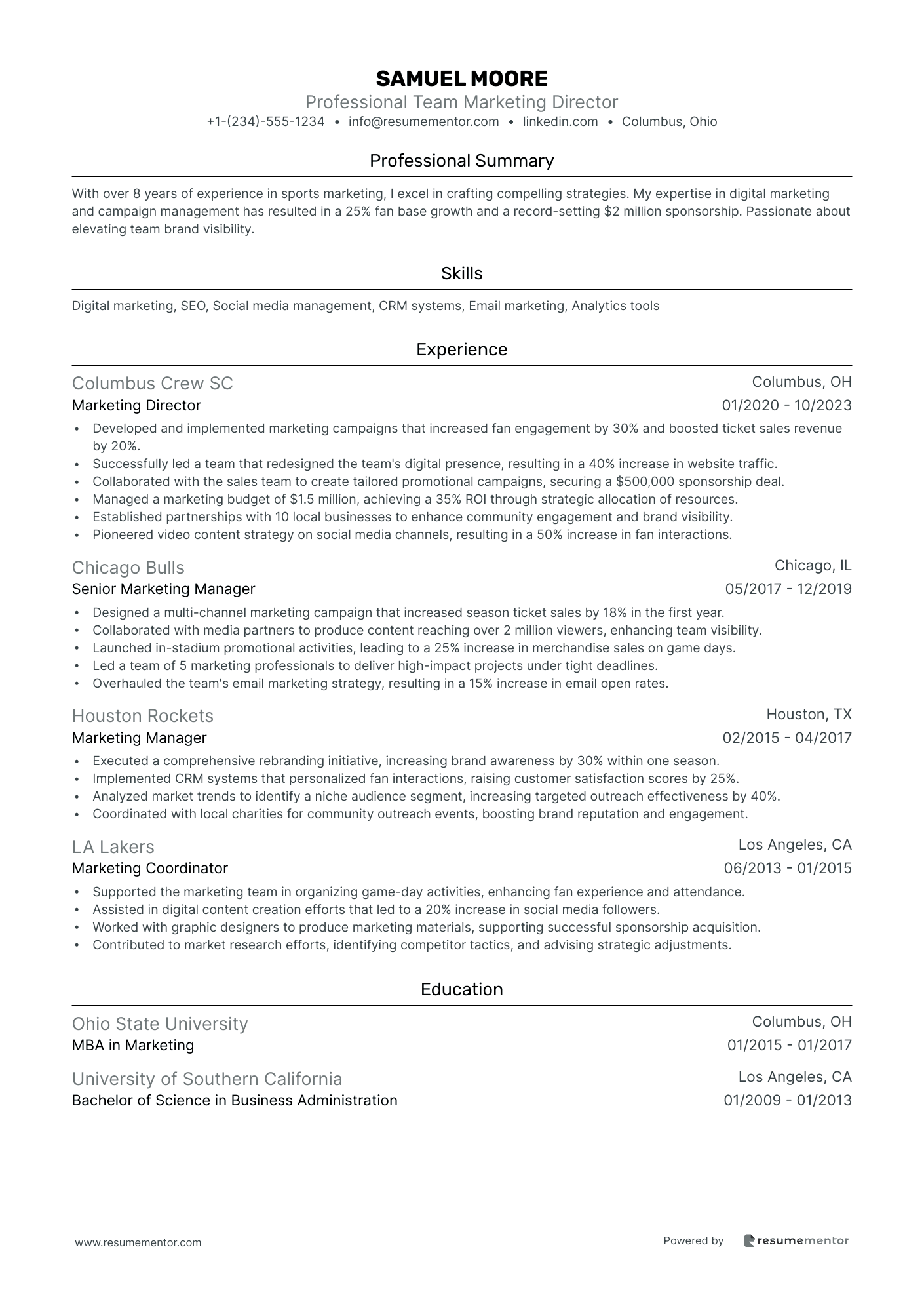 Professional Team Marketing Director