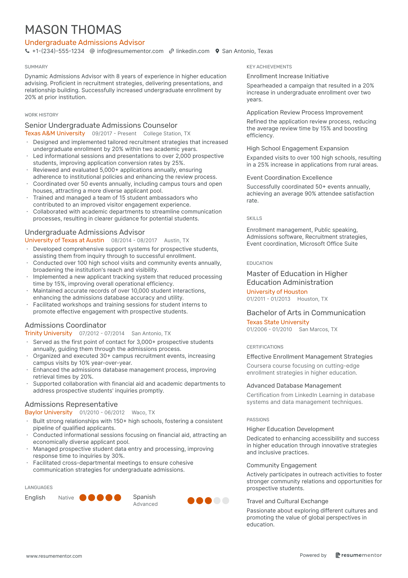 Undergraduate Admissions Advisor