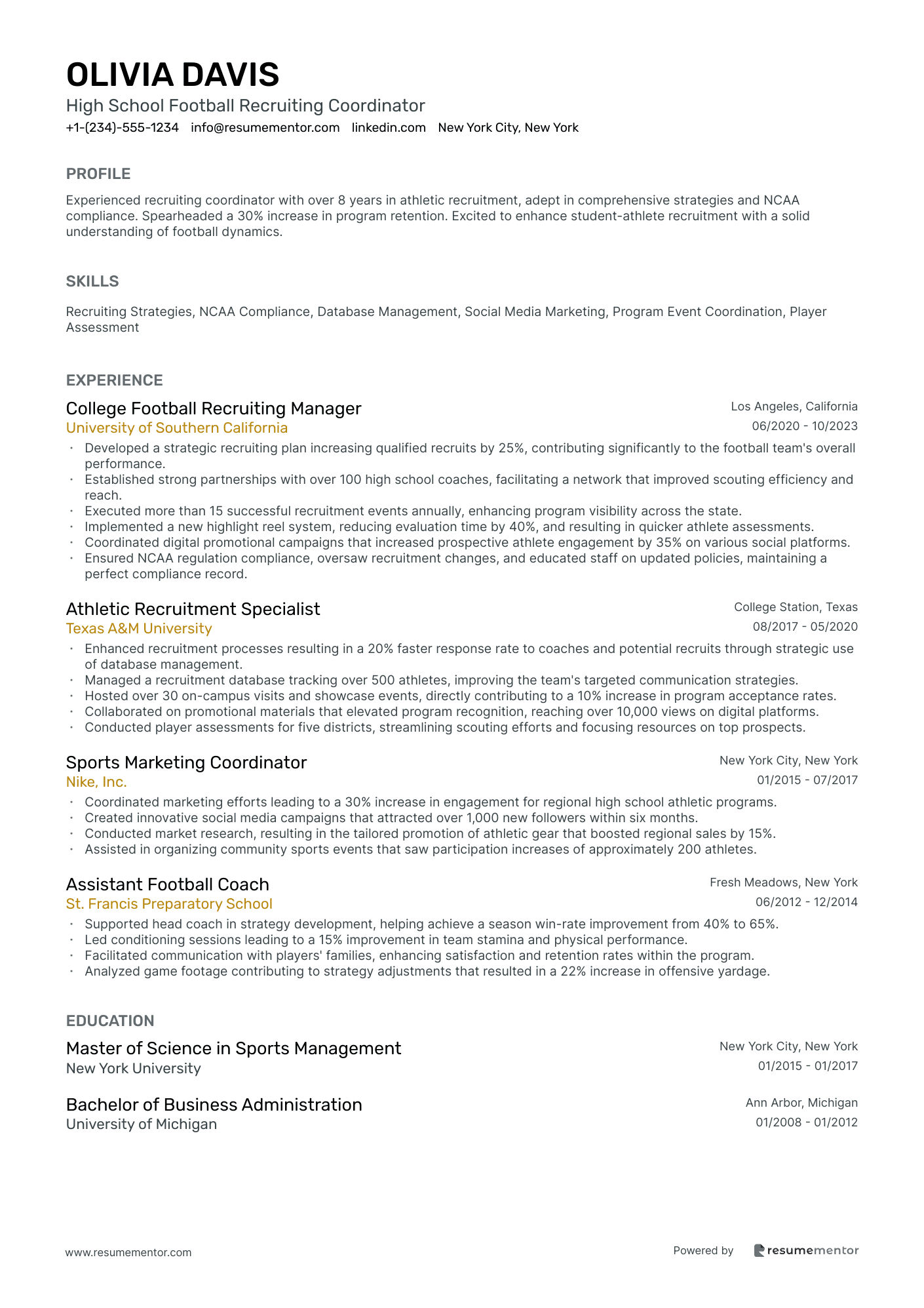 High School Football Recruiting Coordinator