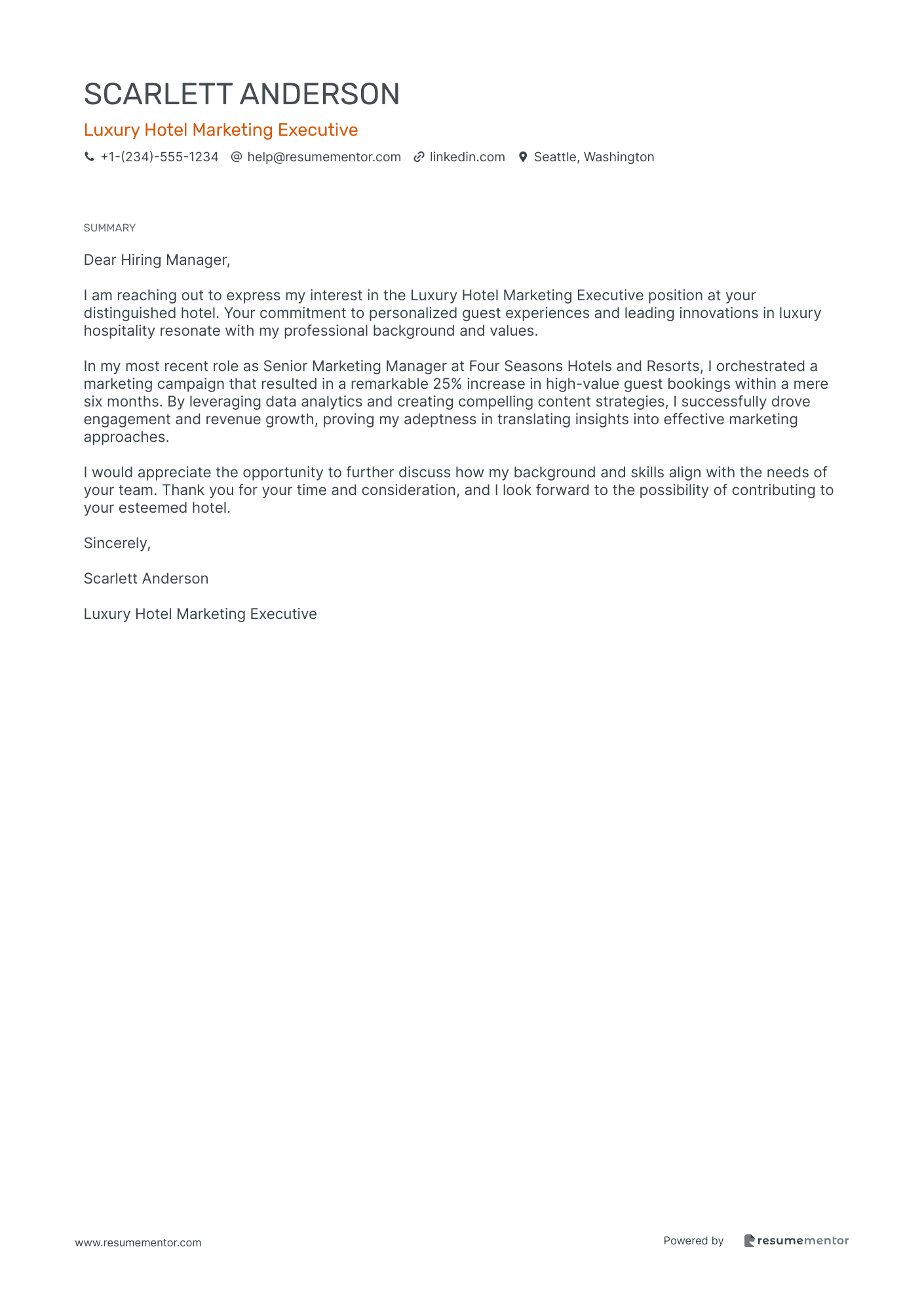 Luxury Hotel Marketing Executive