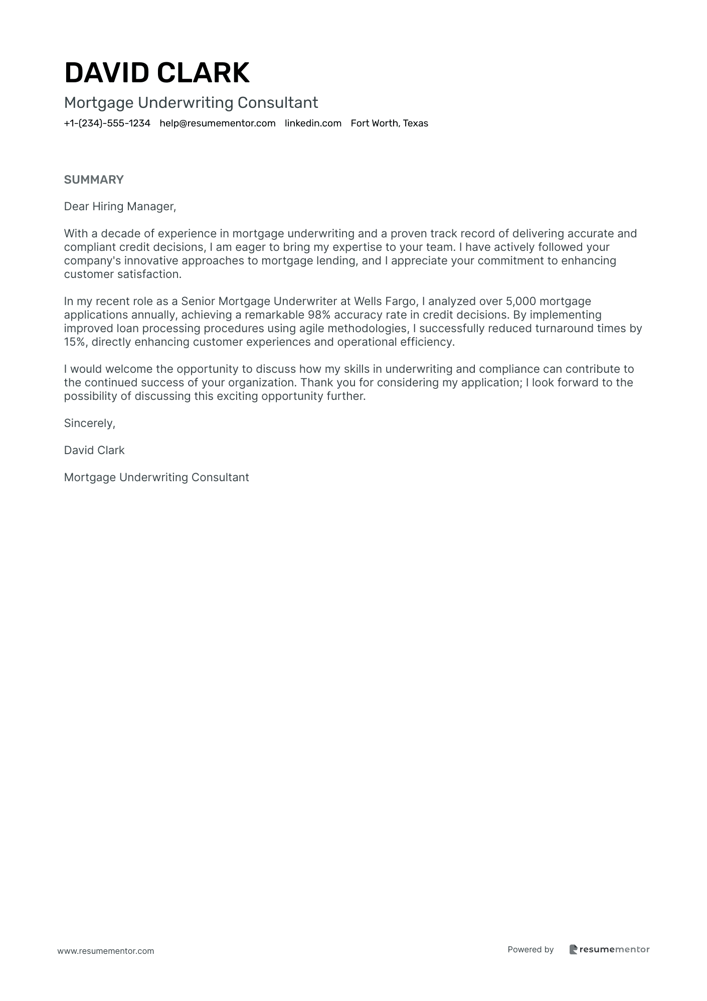 Mortgage Underwriting Consultant