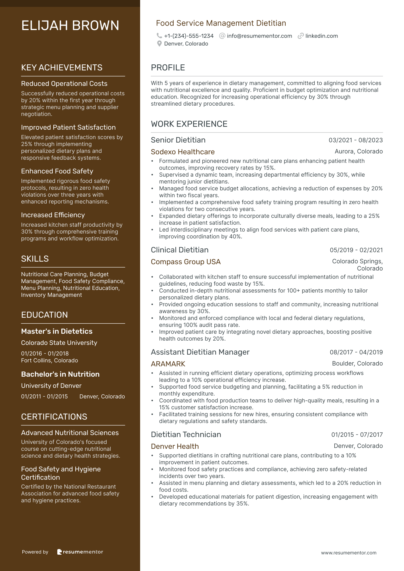 Food Service Management Dietitian