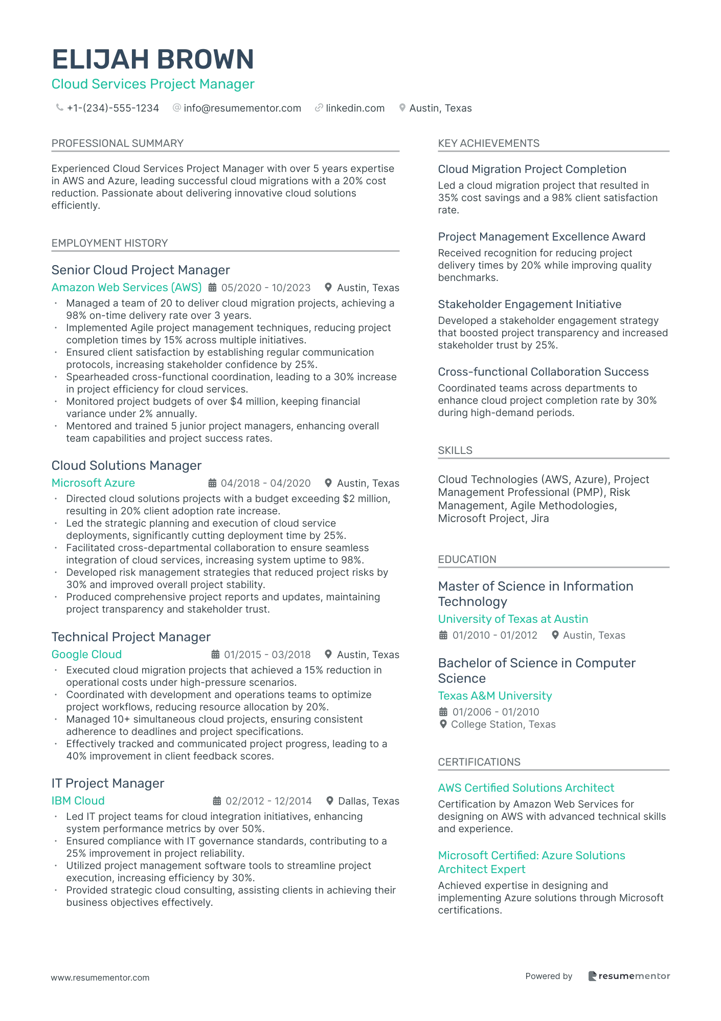 Cloud Services Project Manager