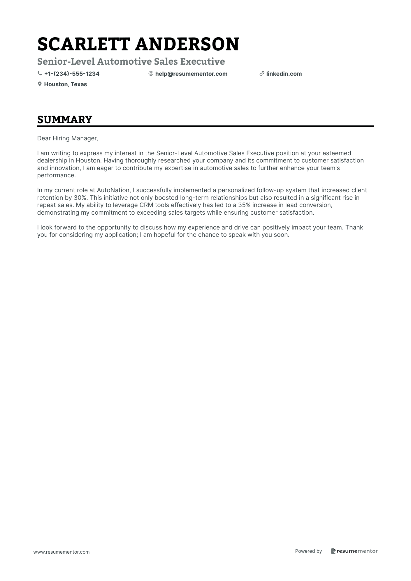 Senior Level Automotive Sales Executive