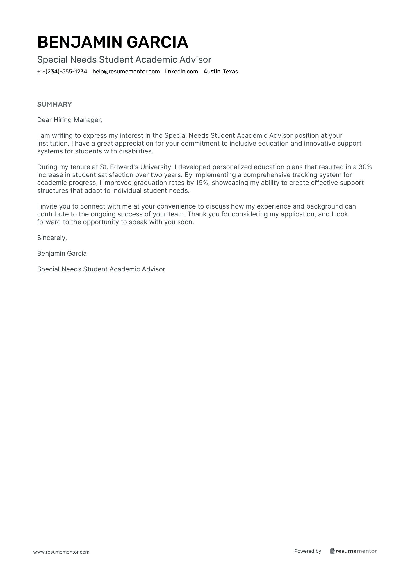 Special Needs Student Academic Advisor