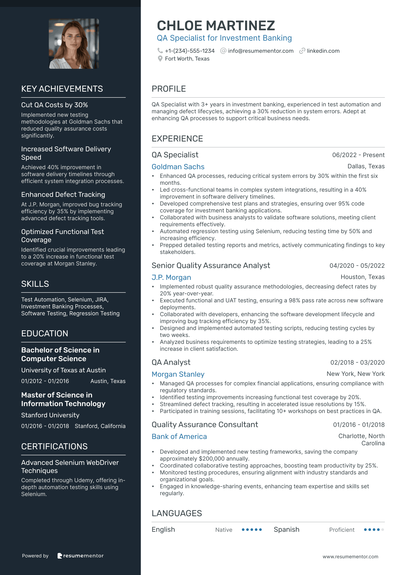 QA Specialist for Investment Banking