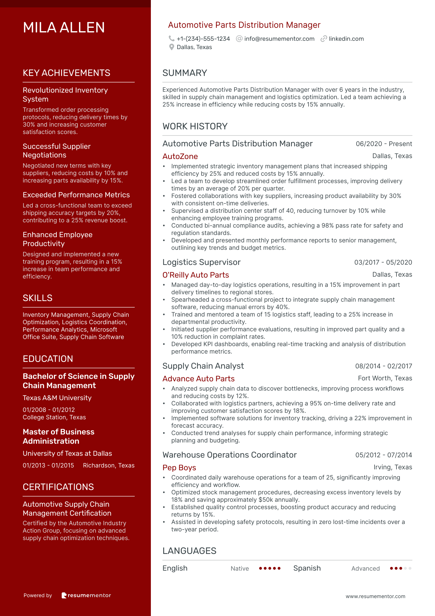 Automotive Parts Distribution Manager