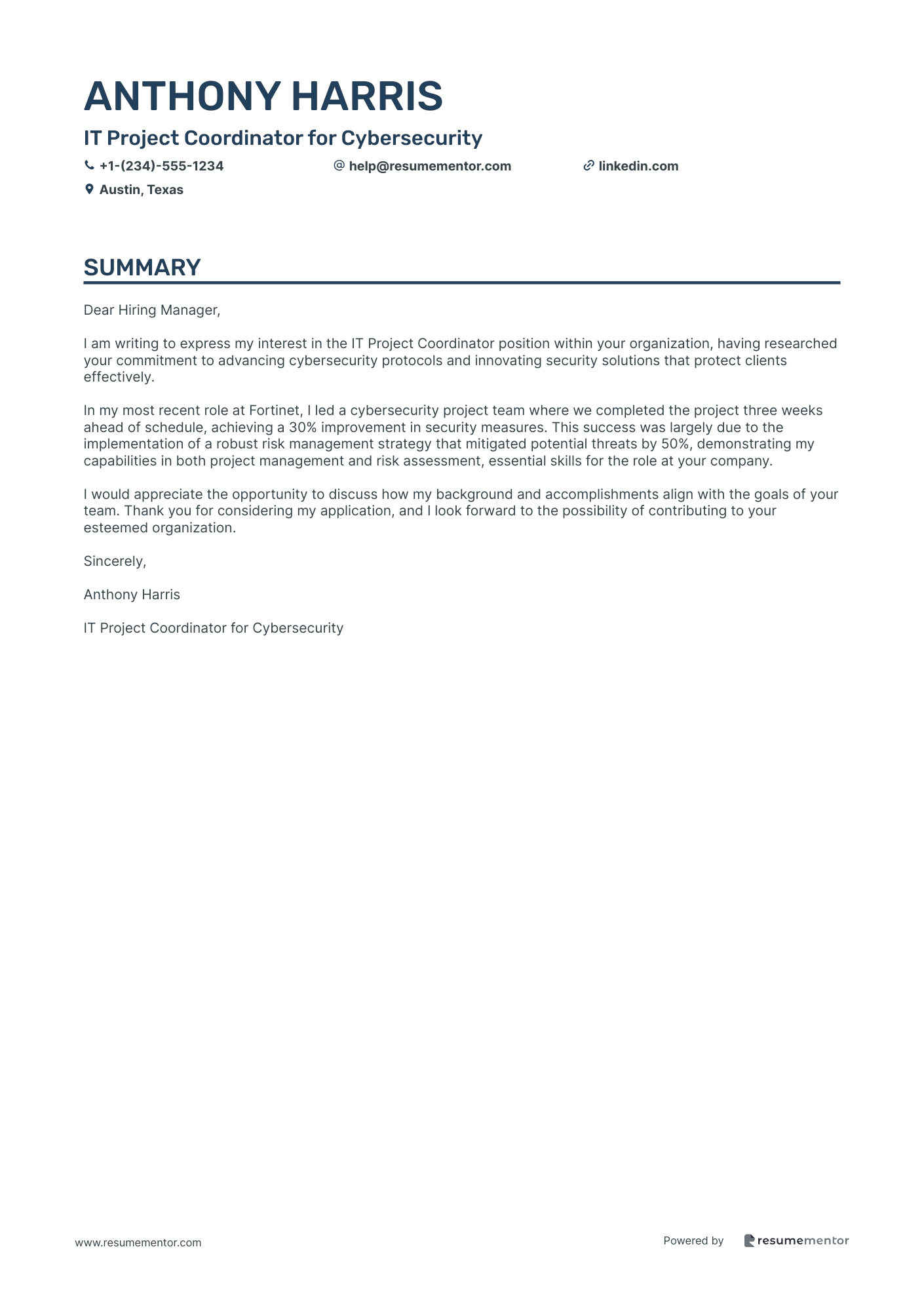 IT Project Coordinator for Cybersecurity