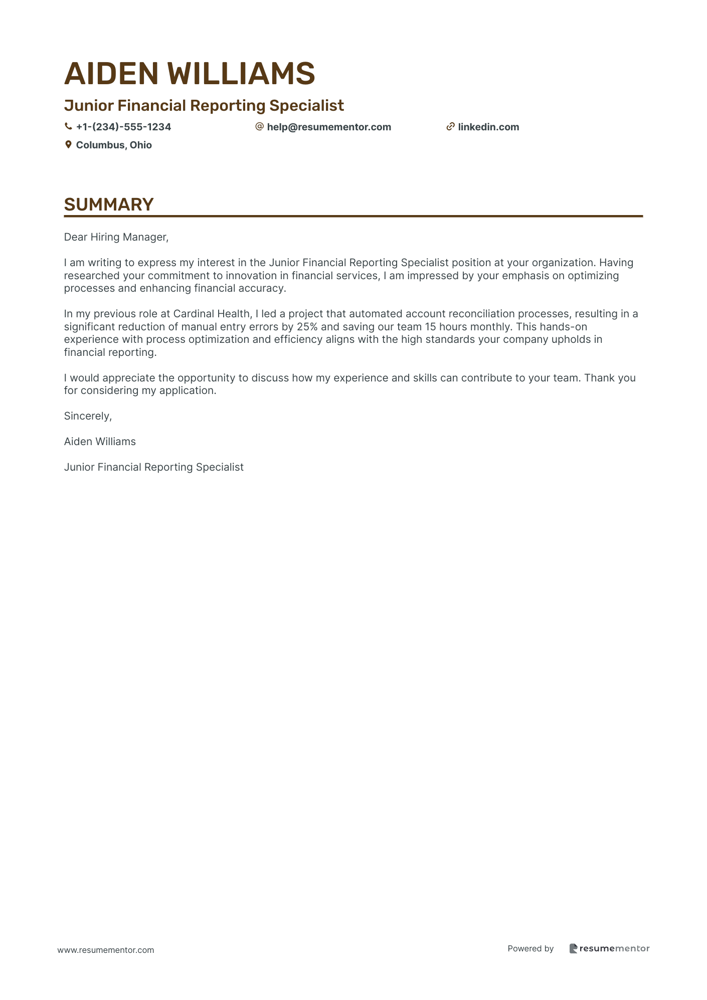 Junior Financial Reporting Specialist