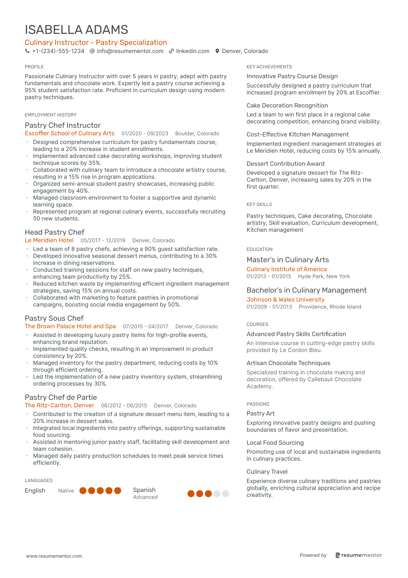 Culinary Instructor   Pastry Specialization