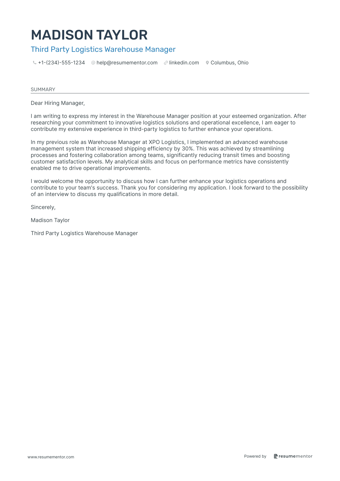 Third Party Logistics Warehouse Manager