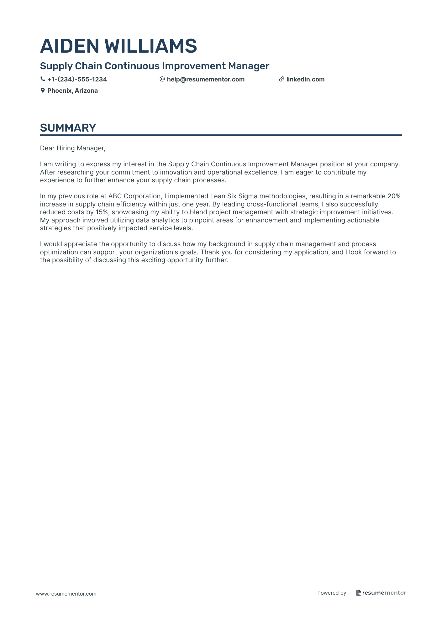 Supply Chain Continuous Improvement Manager