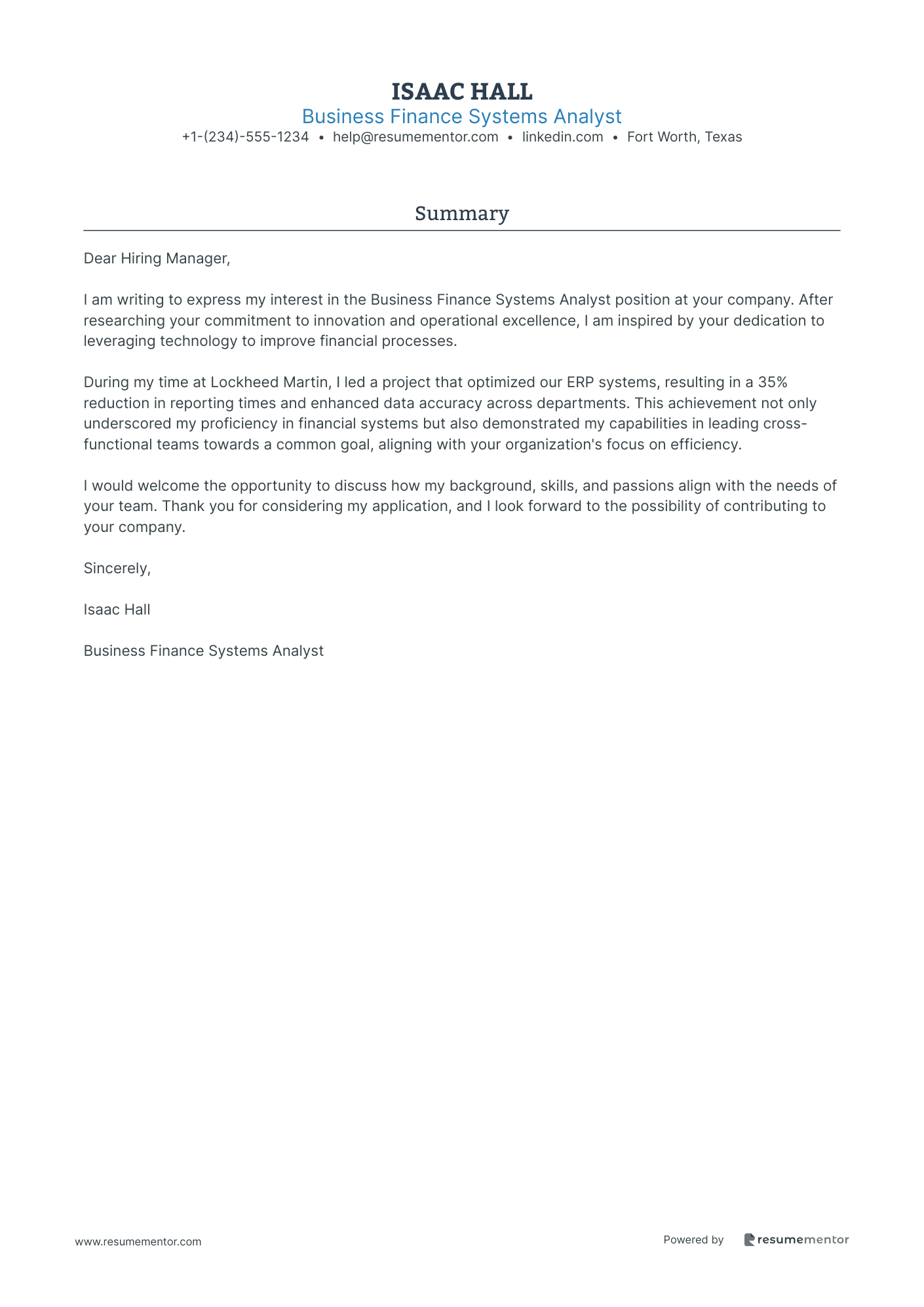 Business Finance Systems Analyst