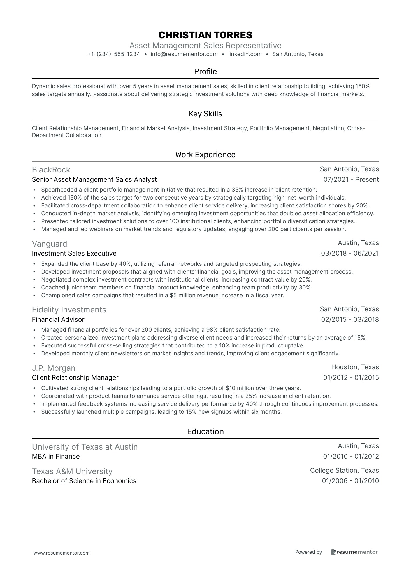 Asset Management Sales Representative