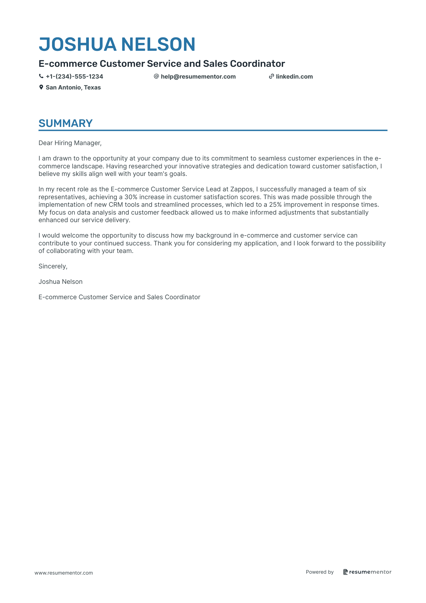 E commerce Customer Service and Sales Coordinator