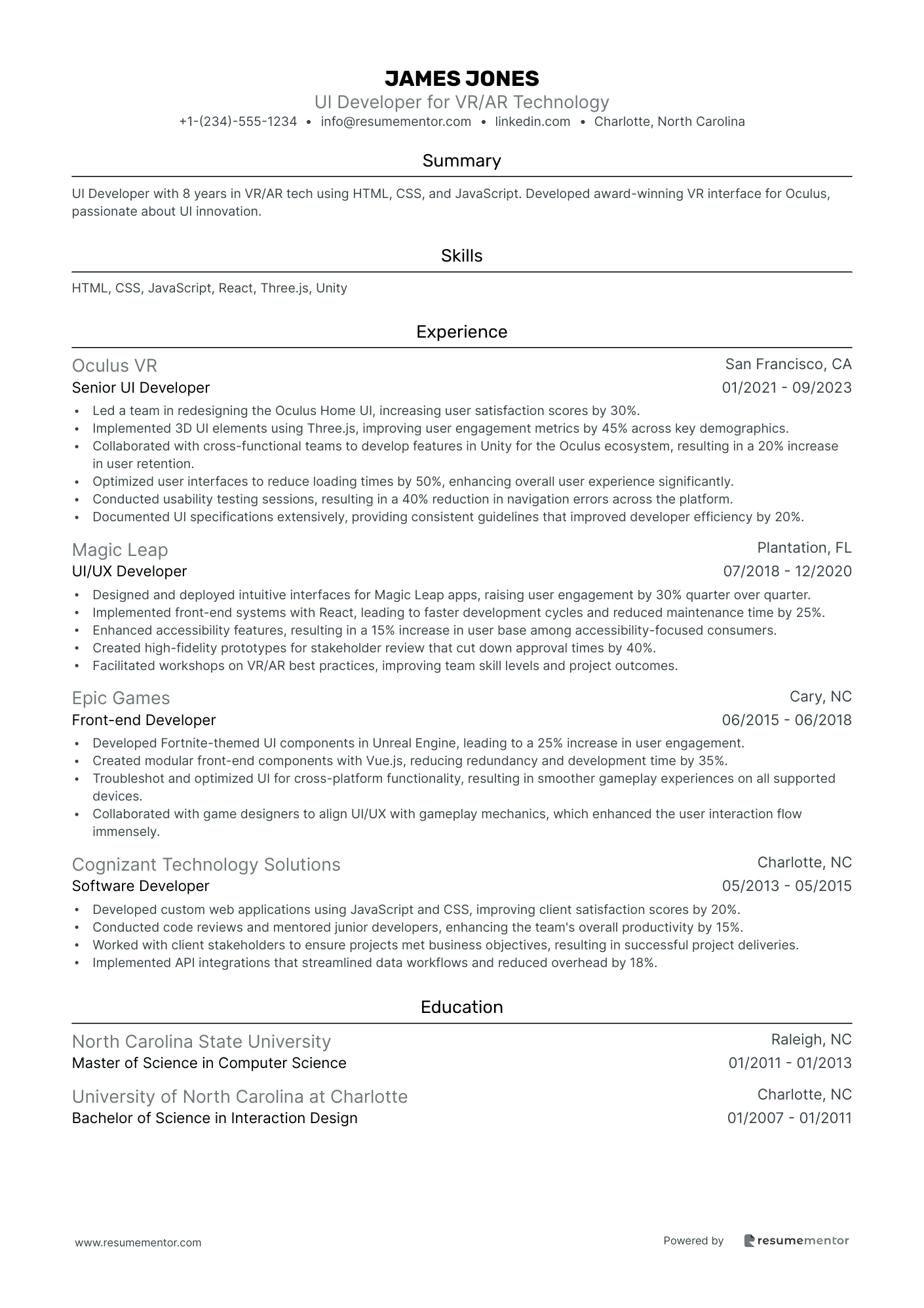 UI Developer for VR/AR Technology