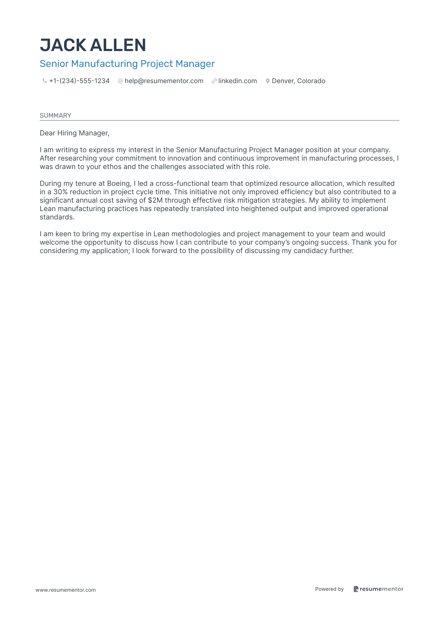 Senior Manufacturing Project Manager