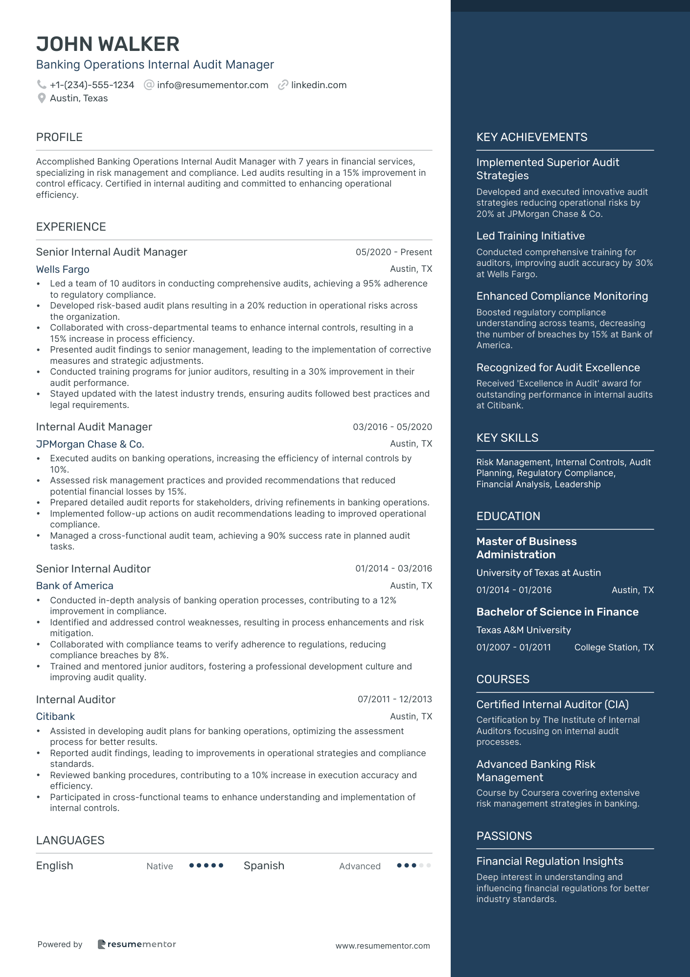Banking Operations Internal Audit Manager
