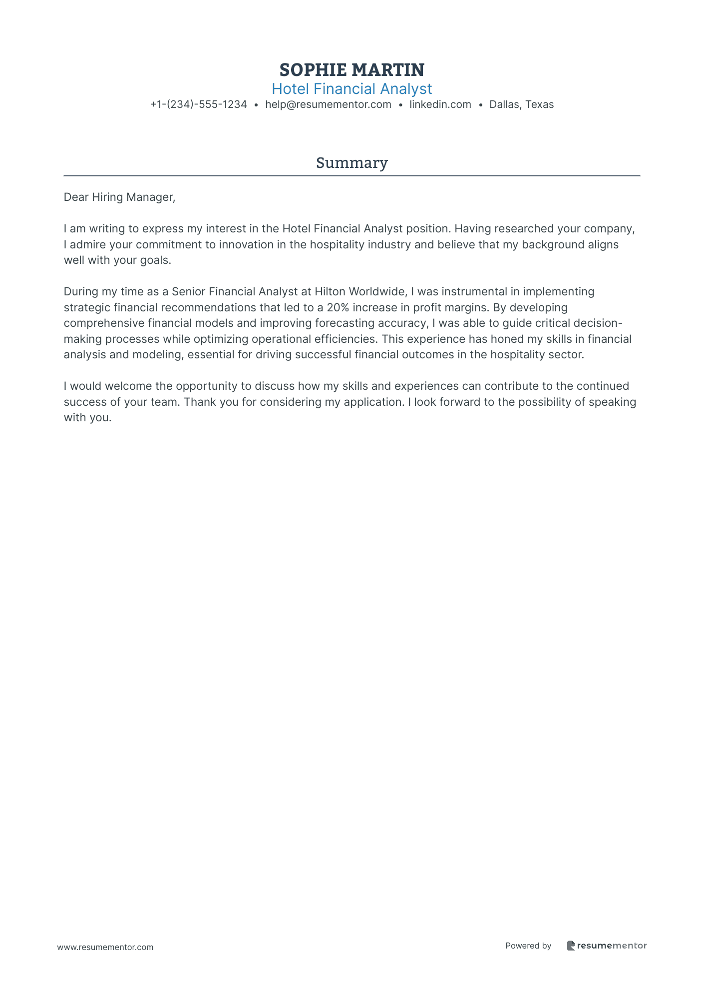 Hotel Financial Analyst