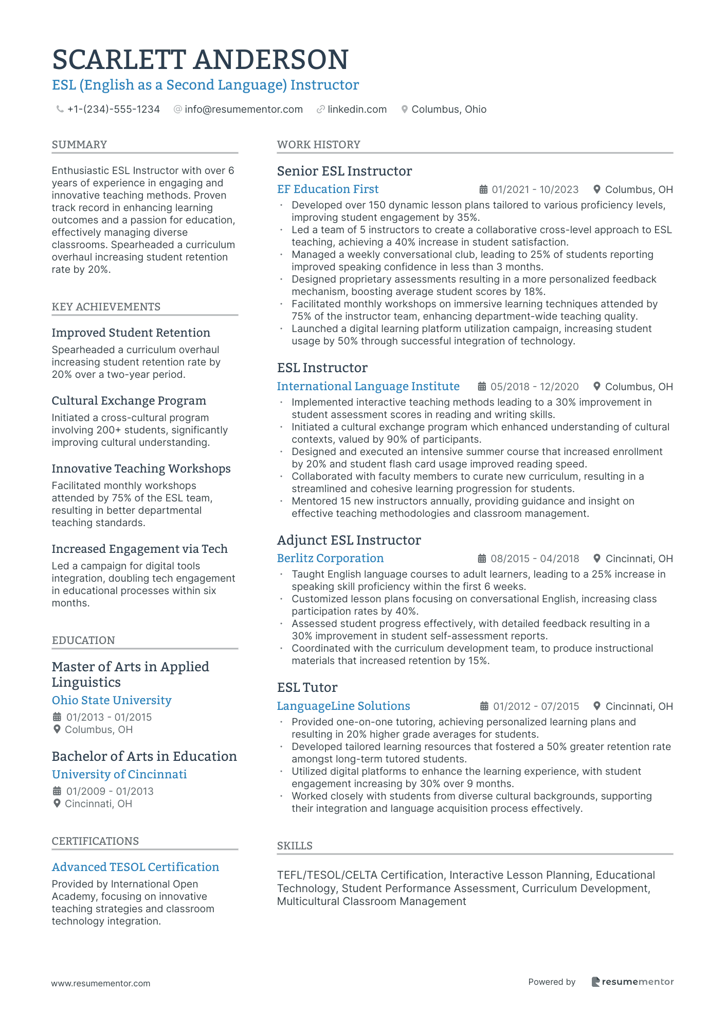 ESL (English as a Second Language) Instructor