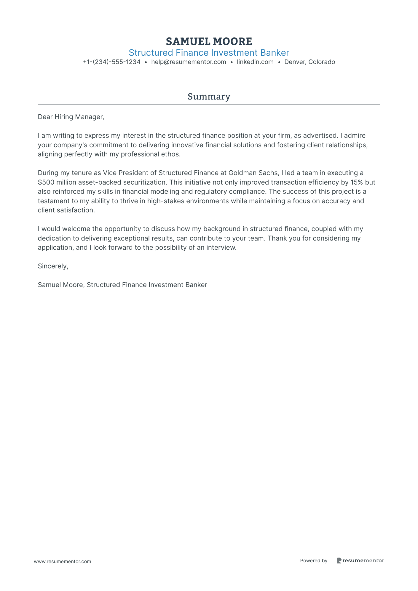 Structured Finance Investment Banker