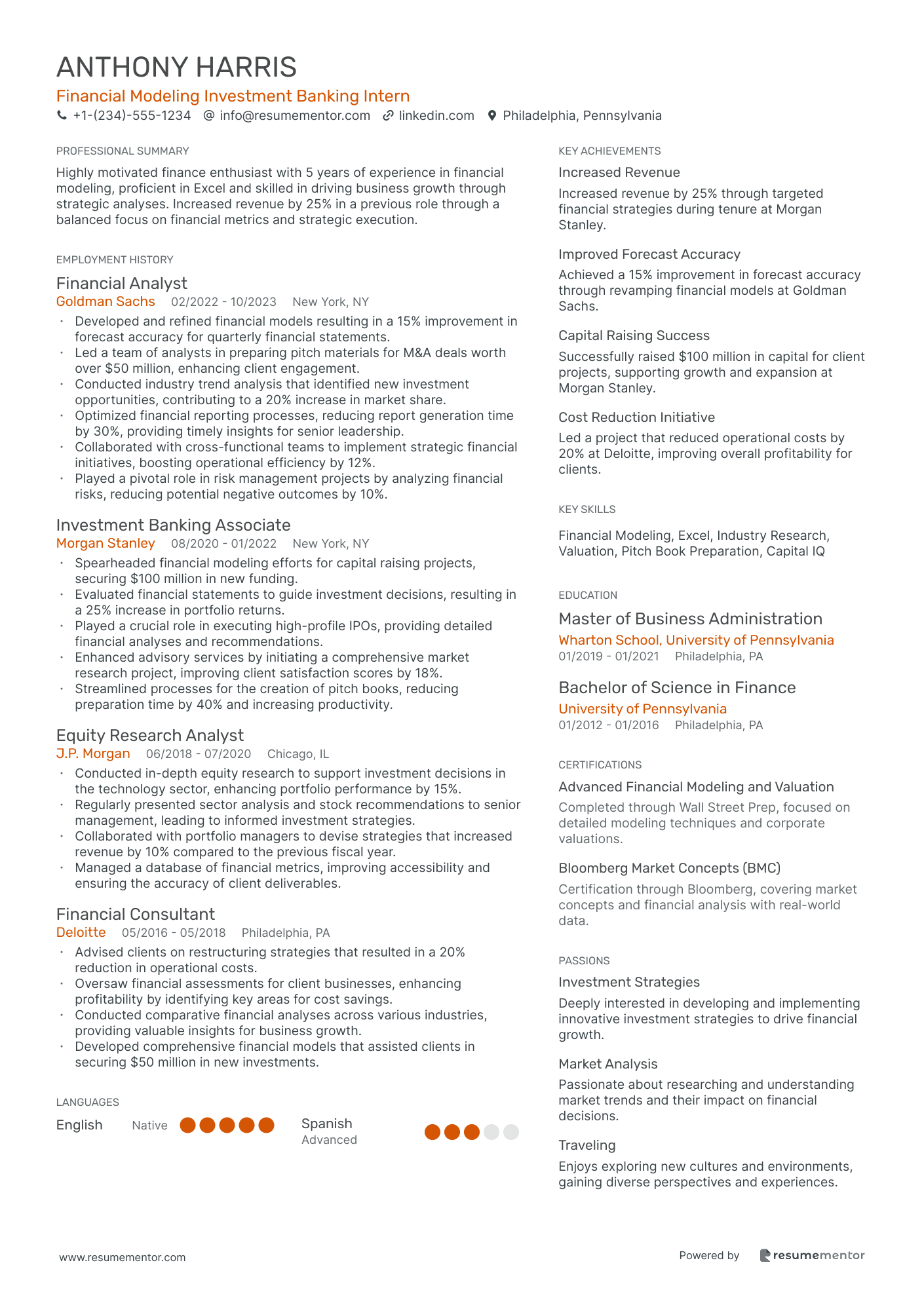 Financial Modeling Investment Banking Intern