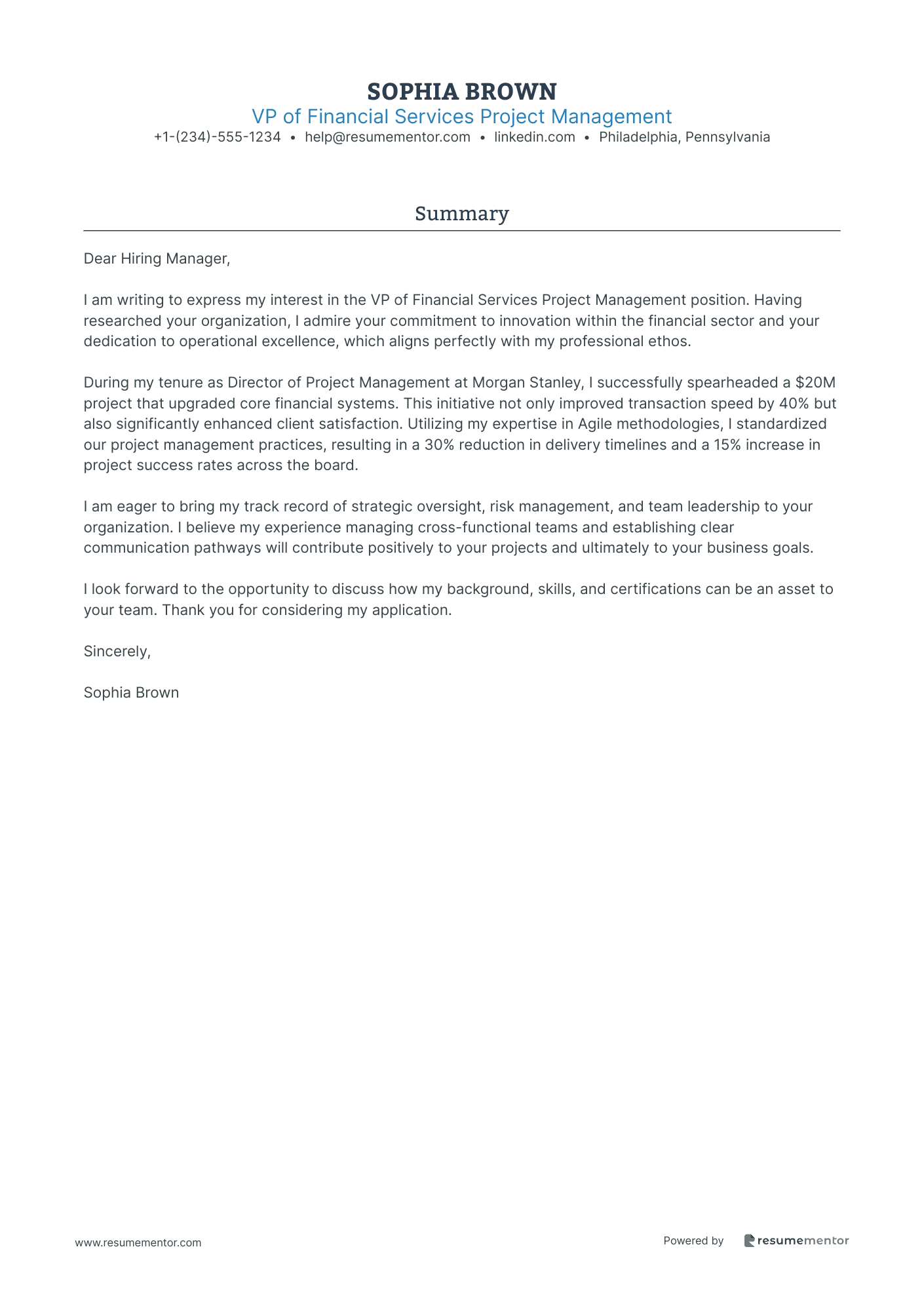 VP of Financial Services Project Management