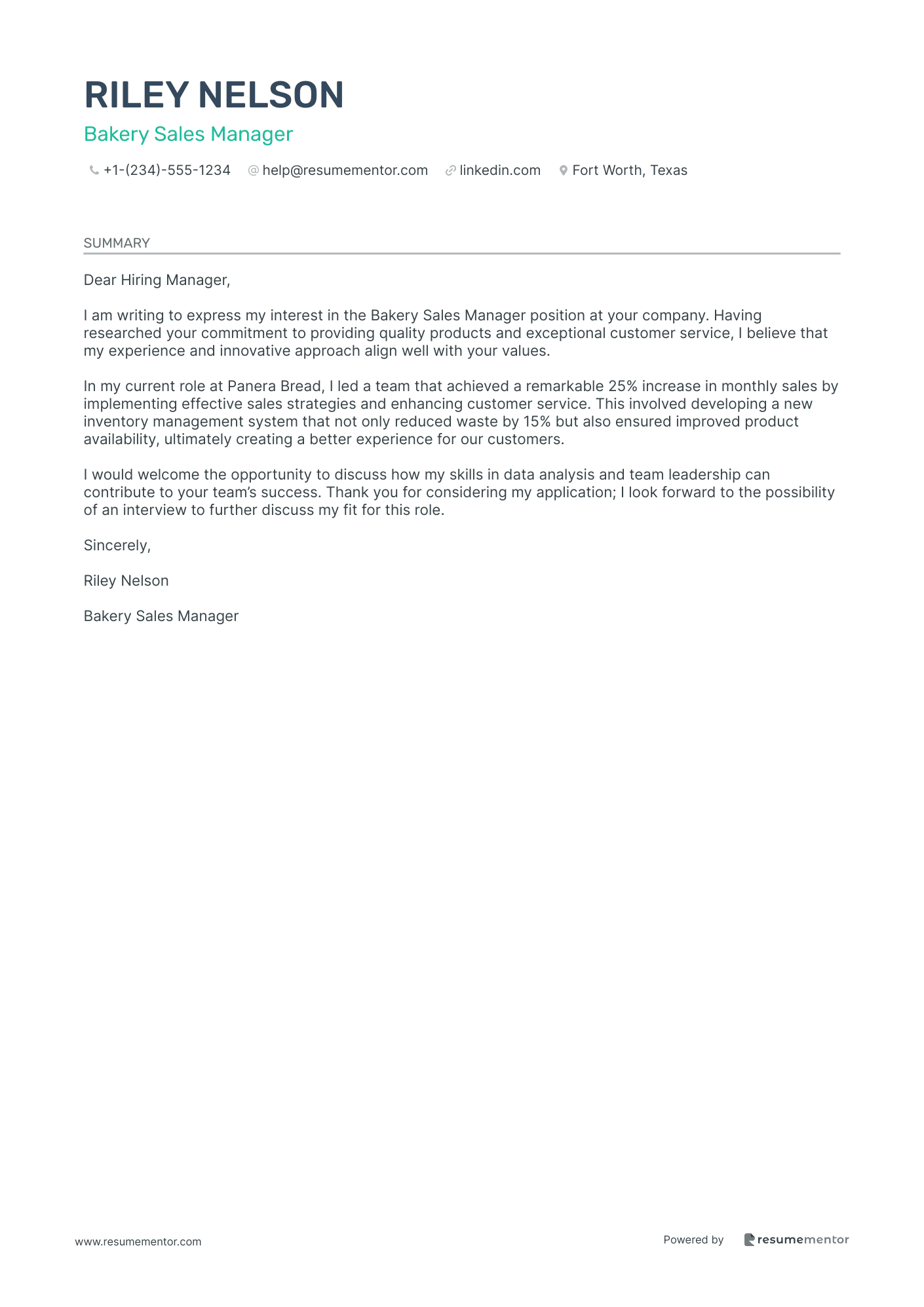 Bakery Sales Manager