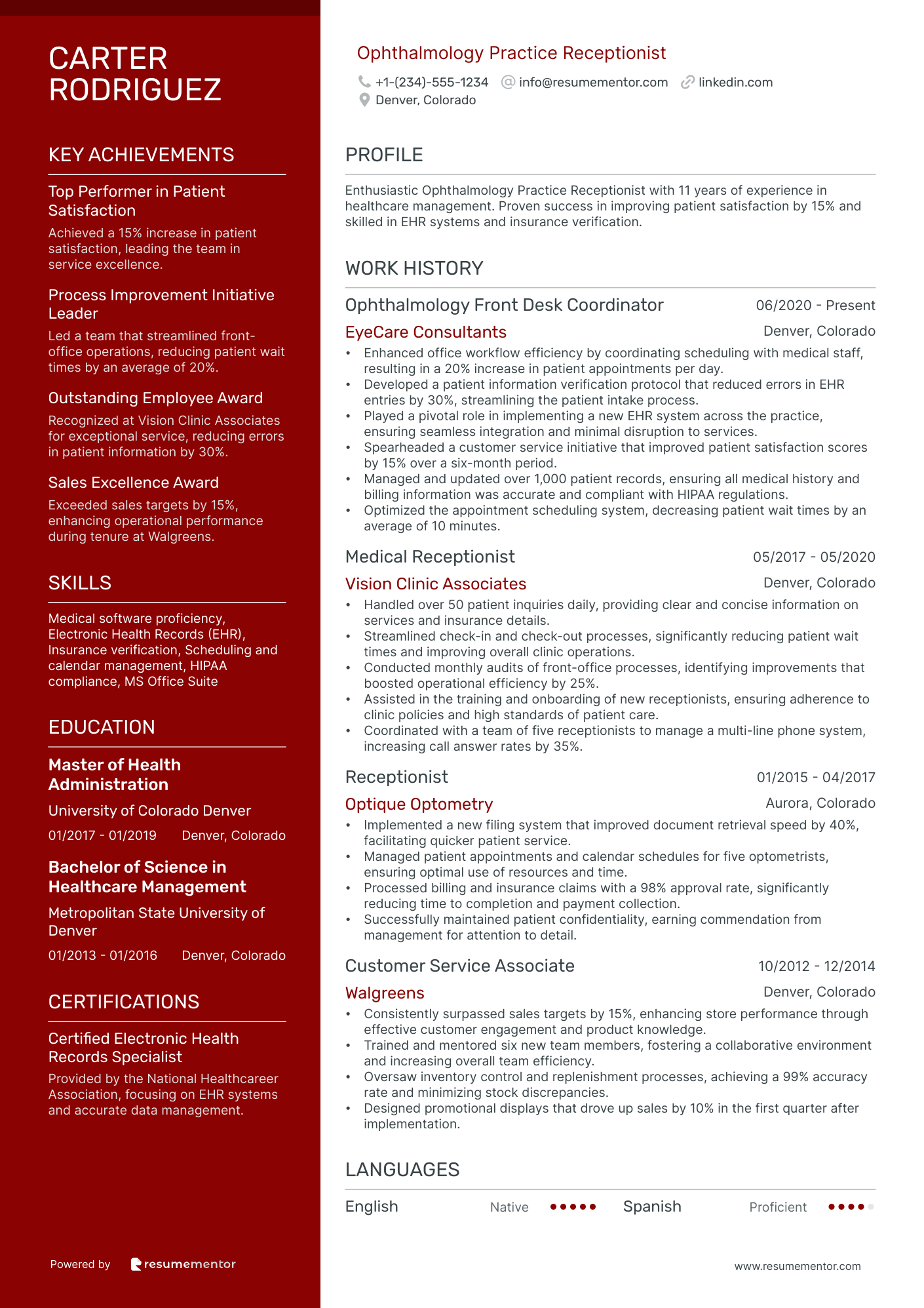 Ophthalmology Practice Receptionist