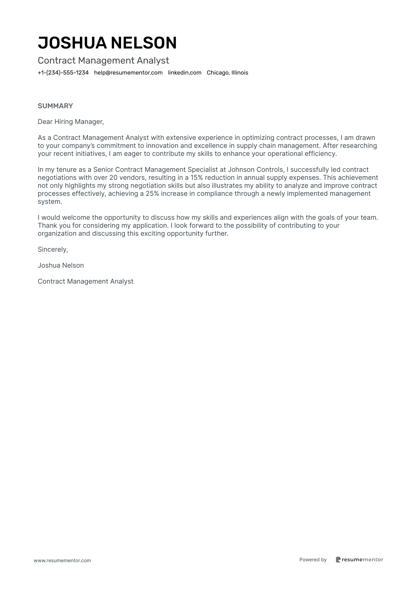 Contract Management Analyst