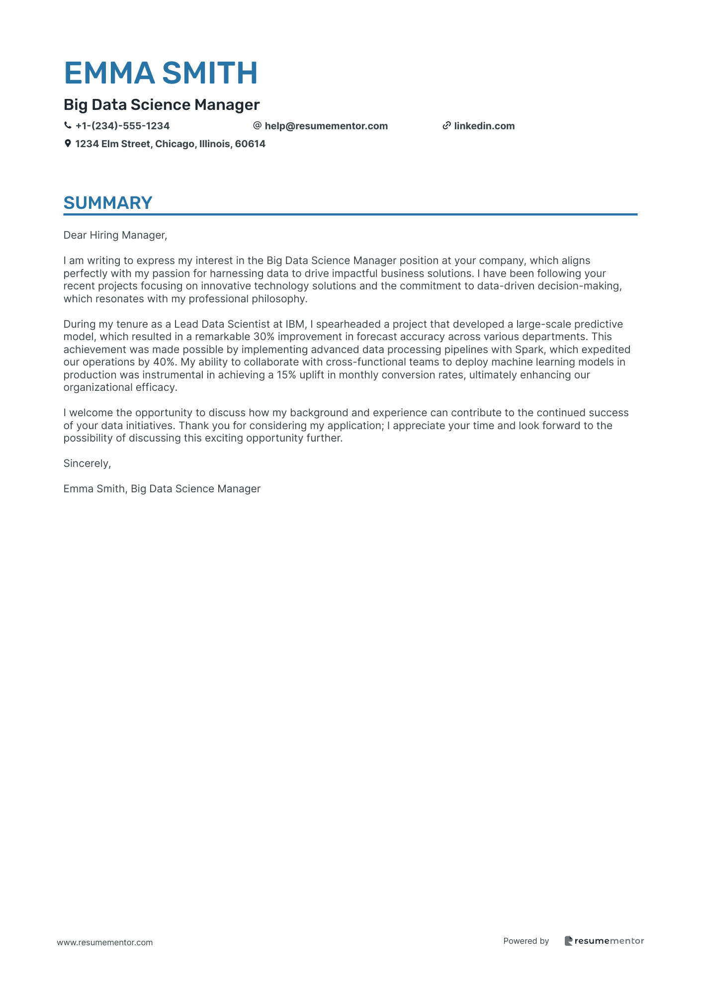 Big Data Science Manager