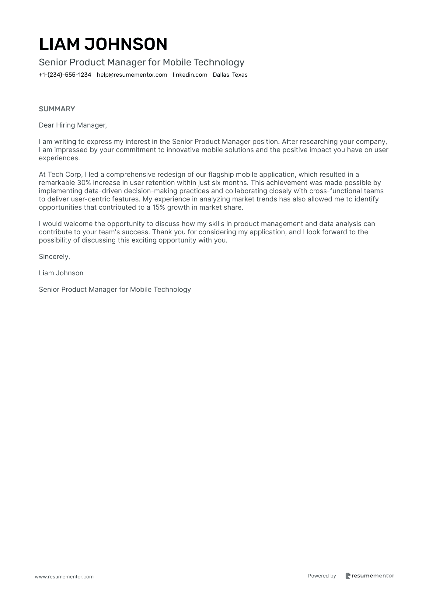 Senior Product Manager for Mobile Technology