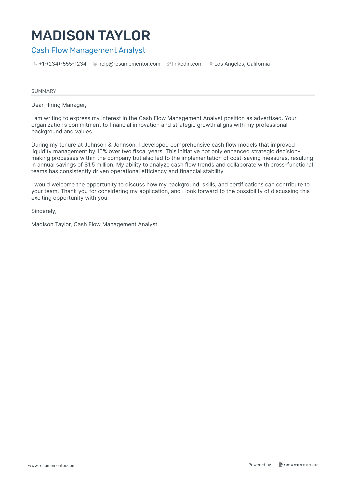 Cash Flow Management Analyst