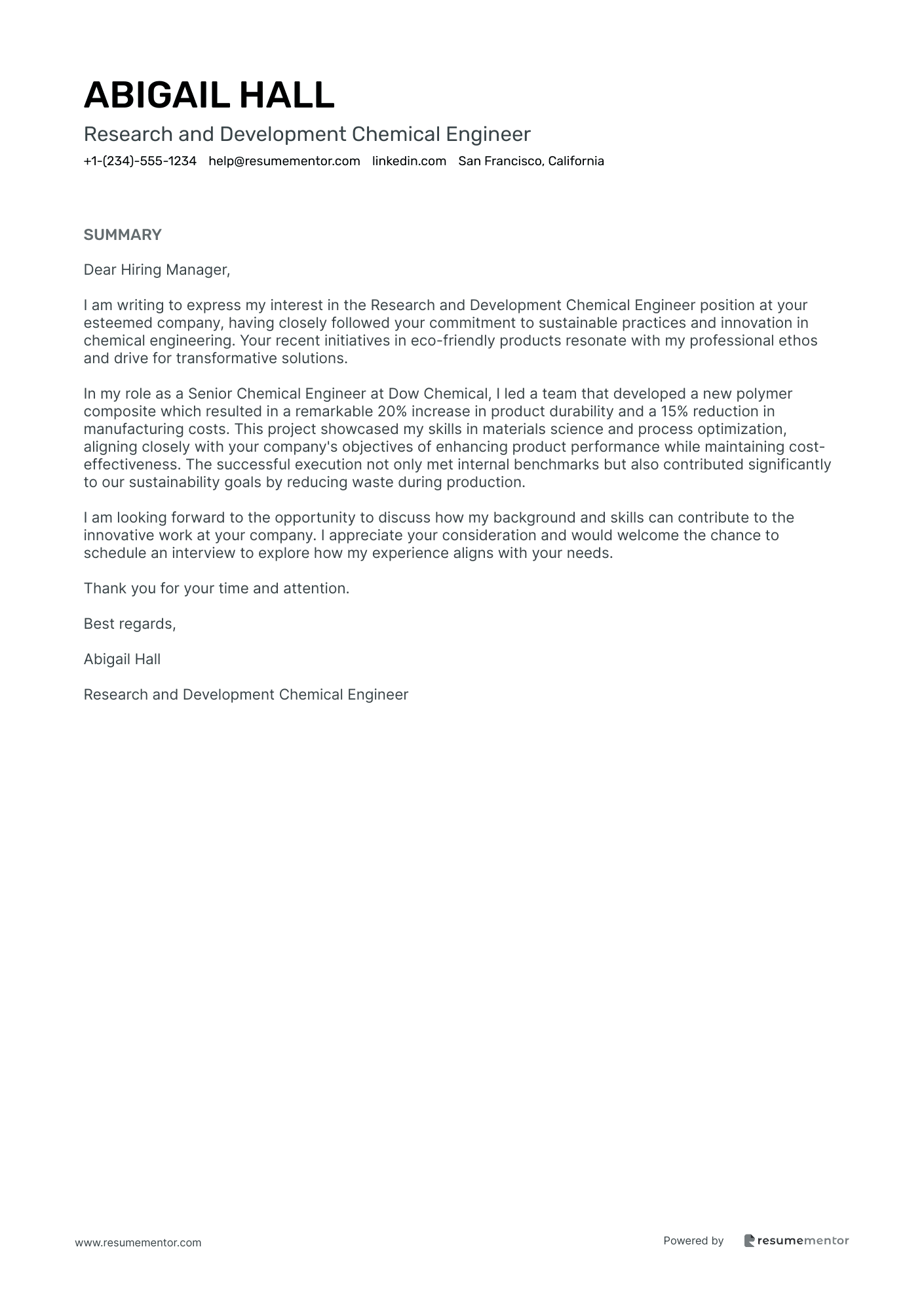 Research and Development Chemical Engineer