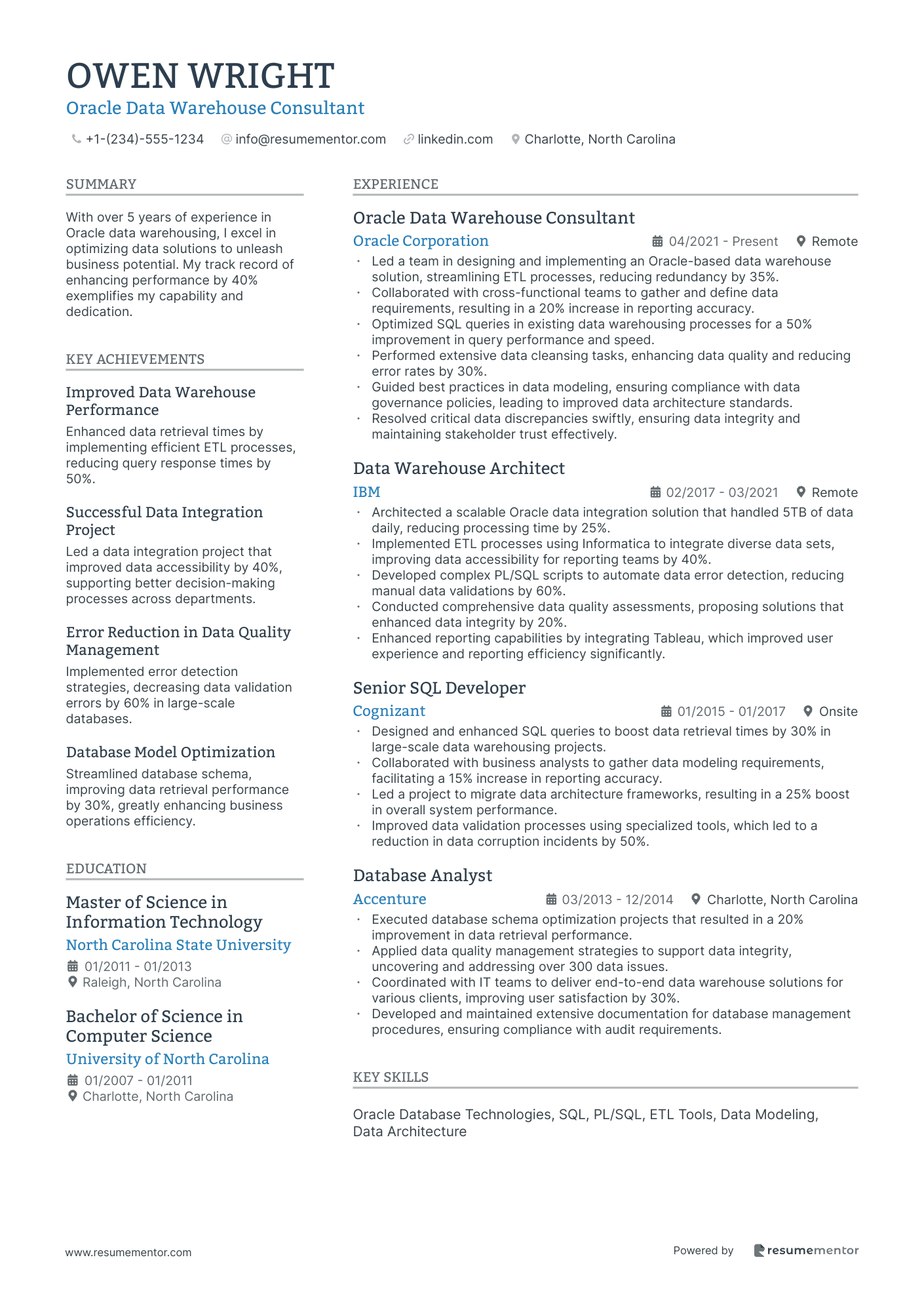 Oracle Data Warehouse Consultant