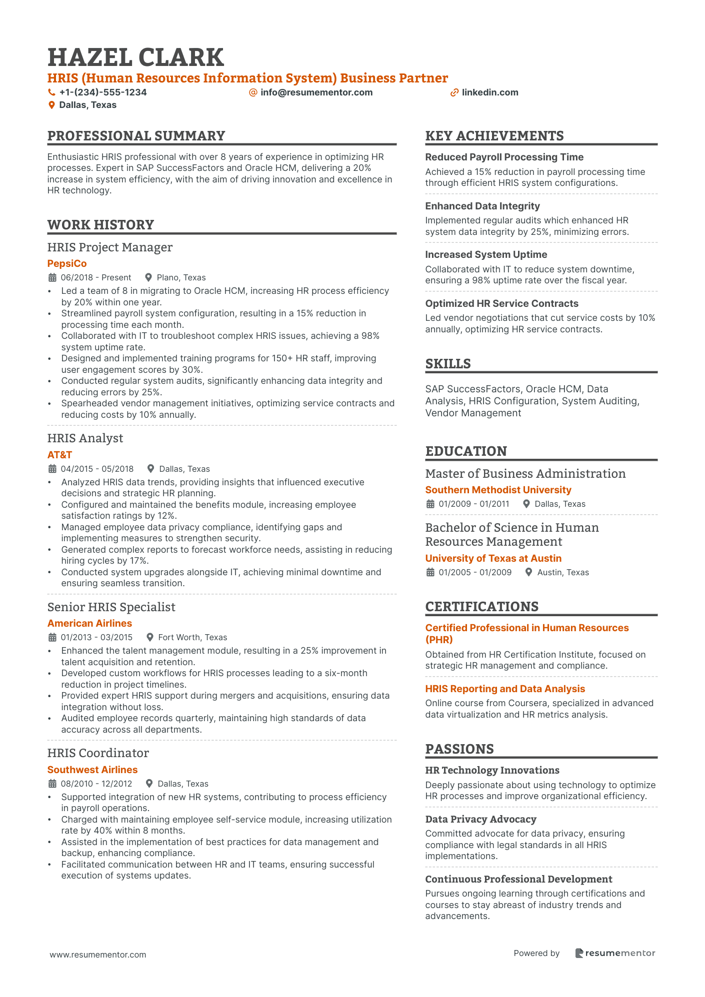 HRIS (Human Resources Information System) Business Partner