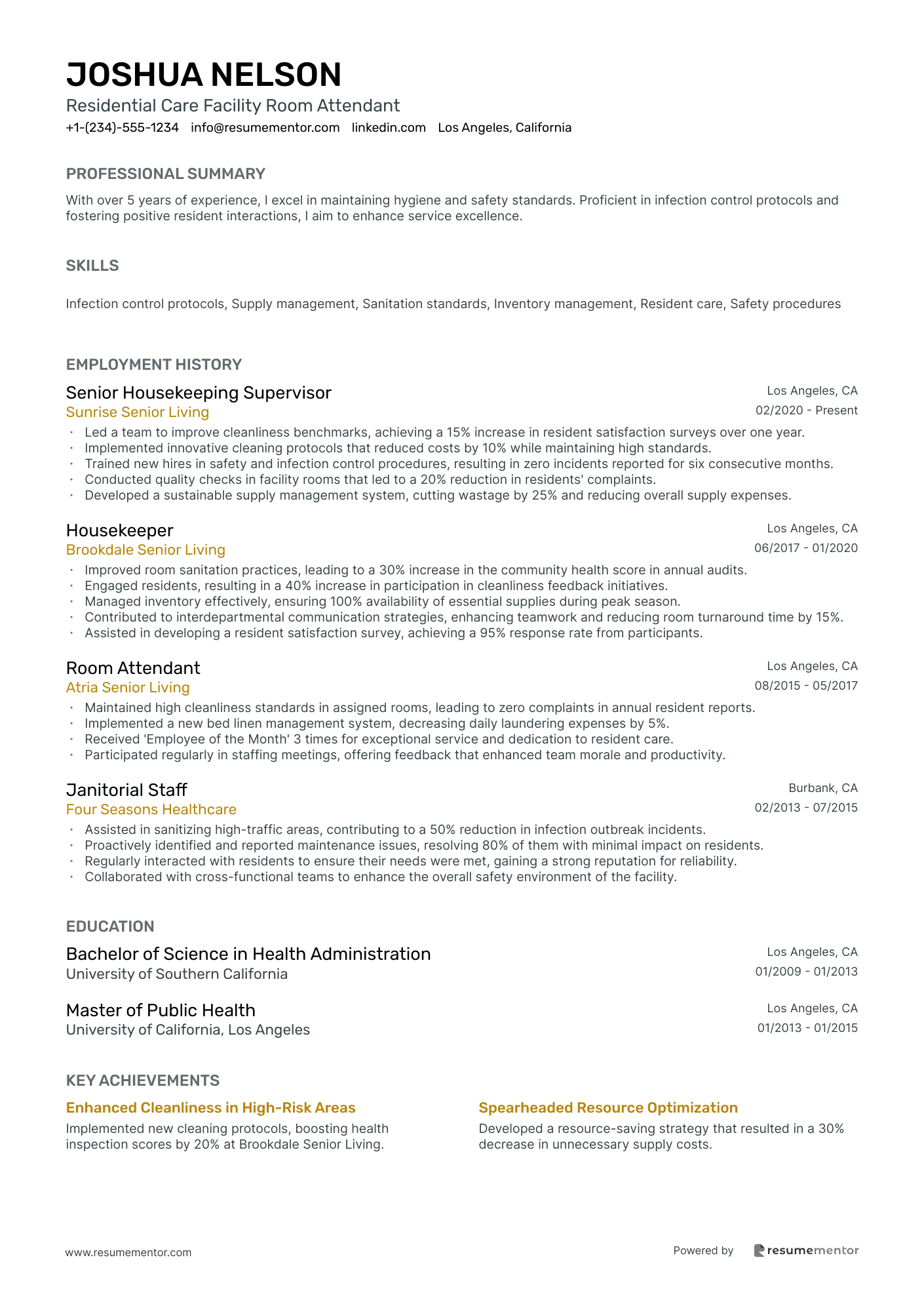 Residential Care Facility Room Attendant