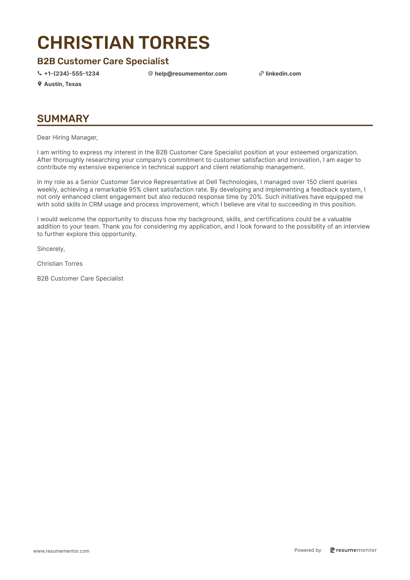 B2B Customer Care Specialist