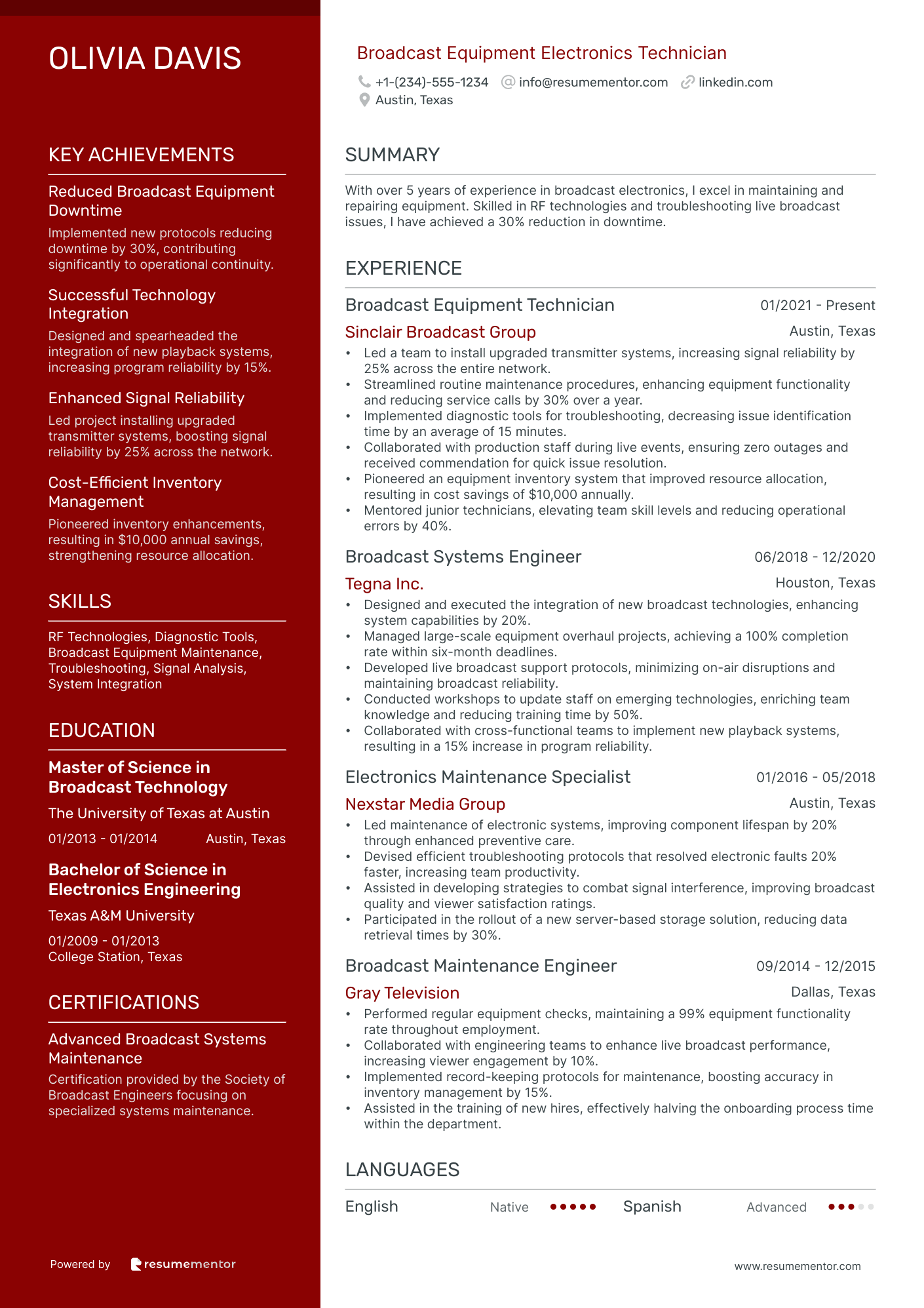 Broadcast Equipment Electronics Technician