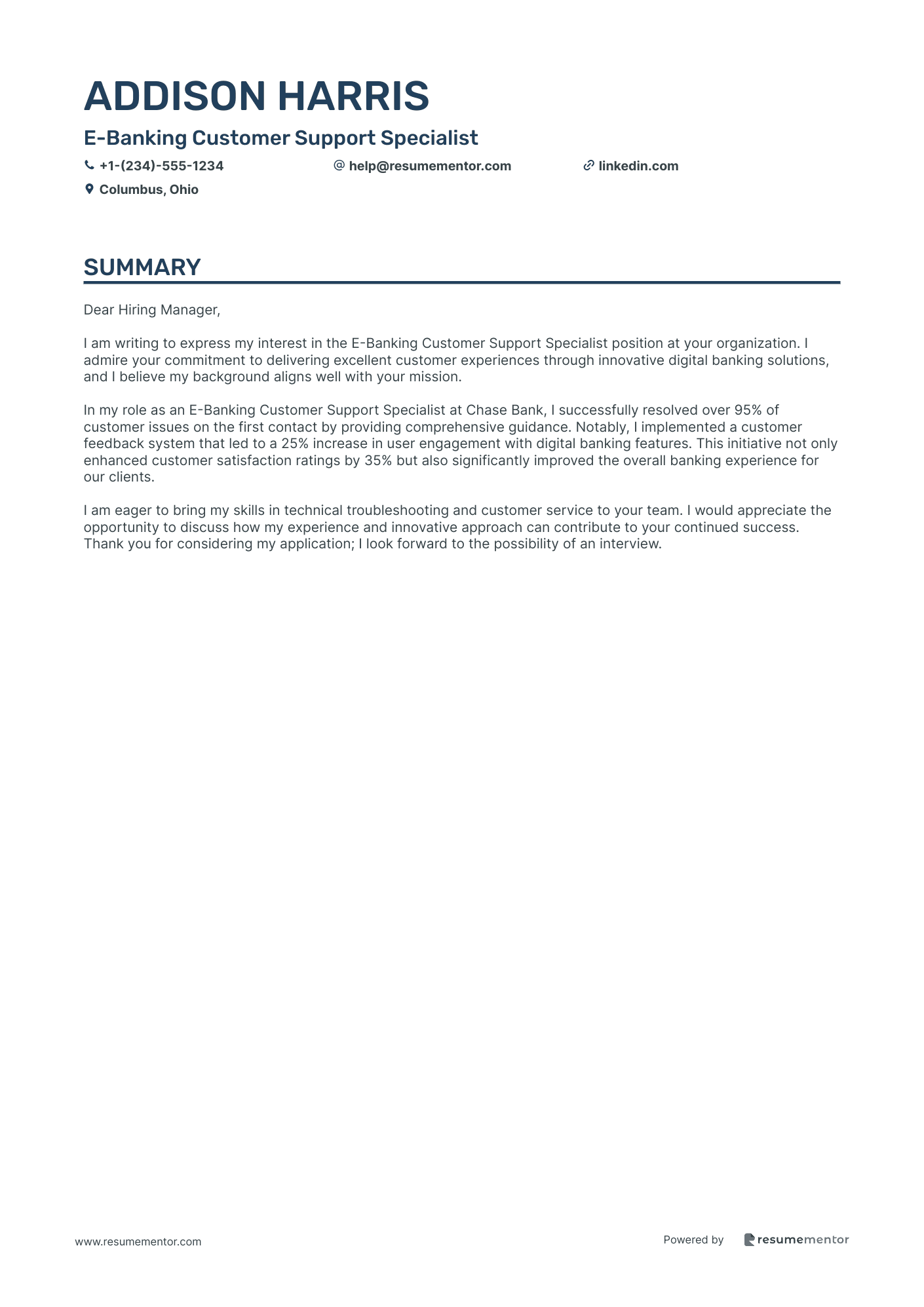 E Banking Customer Support Specialist