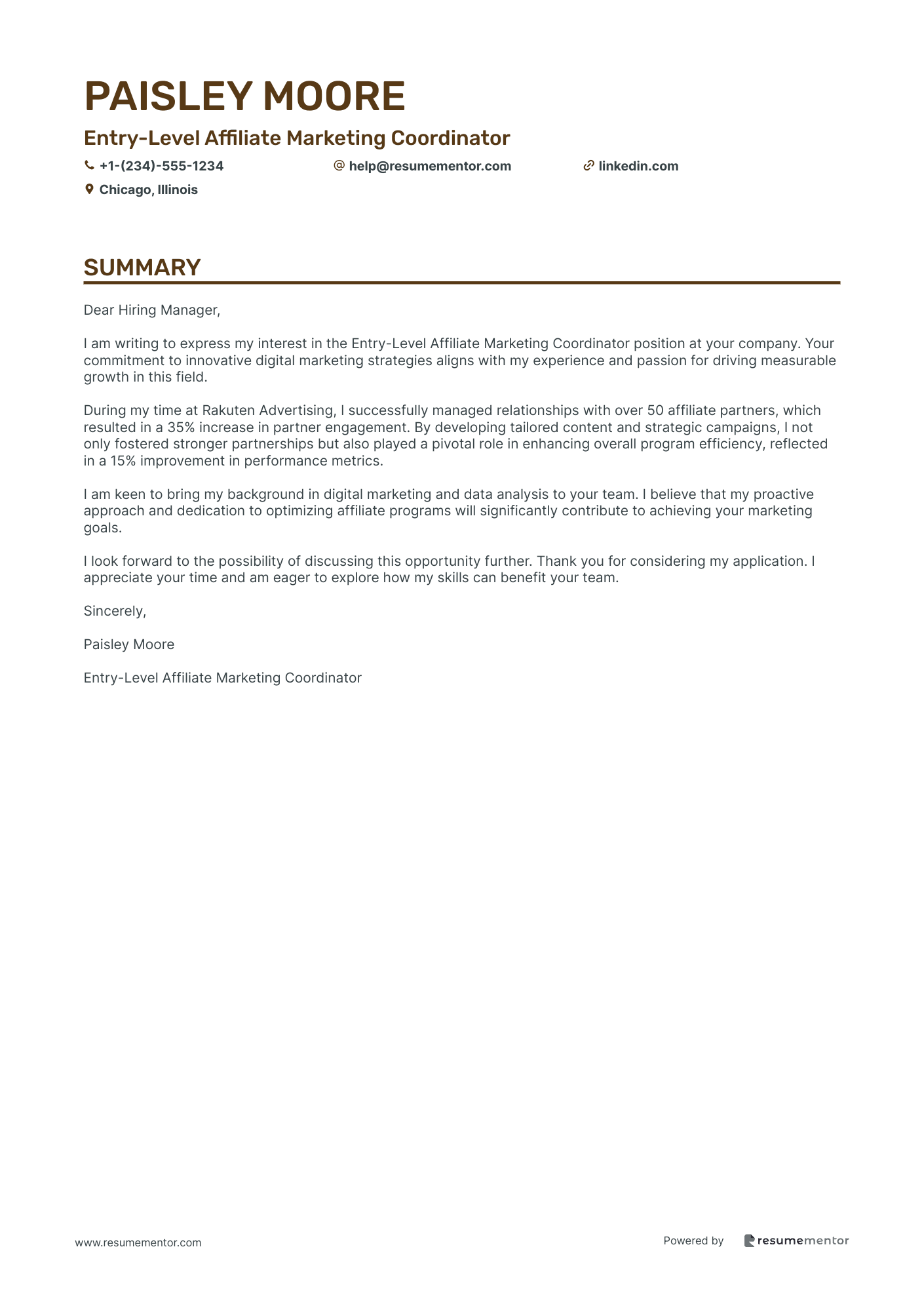 Entry Level Affiliate Marketing Coordinator